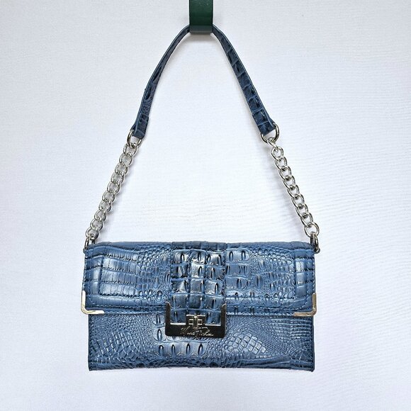 Marc Fisher Handbags - MARC FISHER Blue Faux Alligator / Croc Print Clutch or Shoulder Handbag Purse